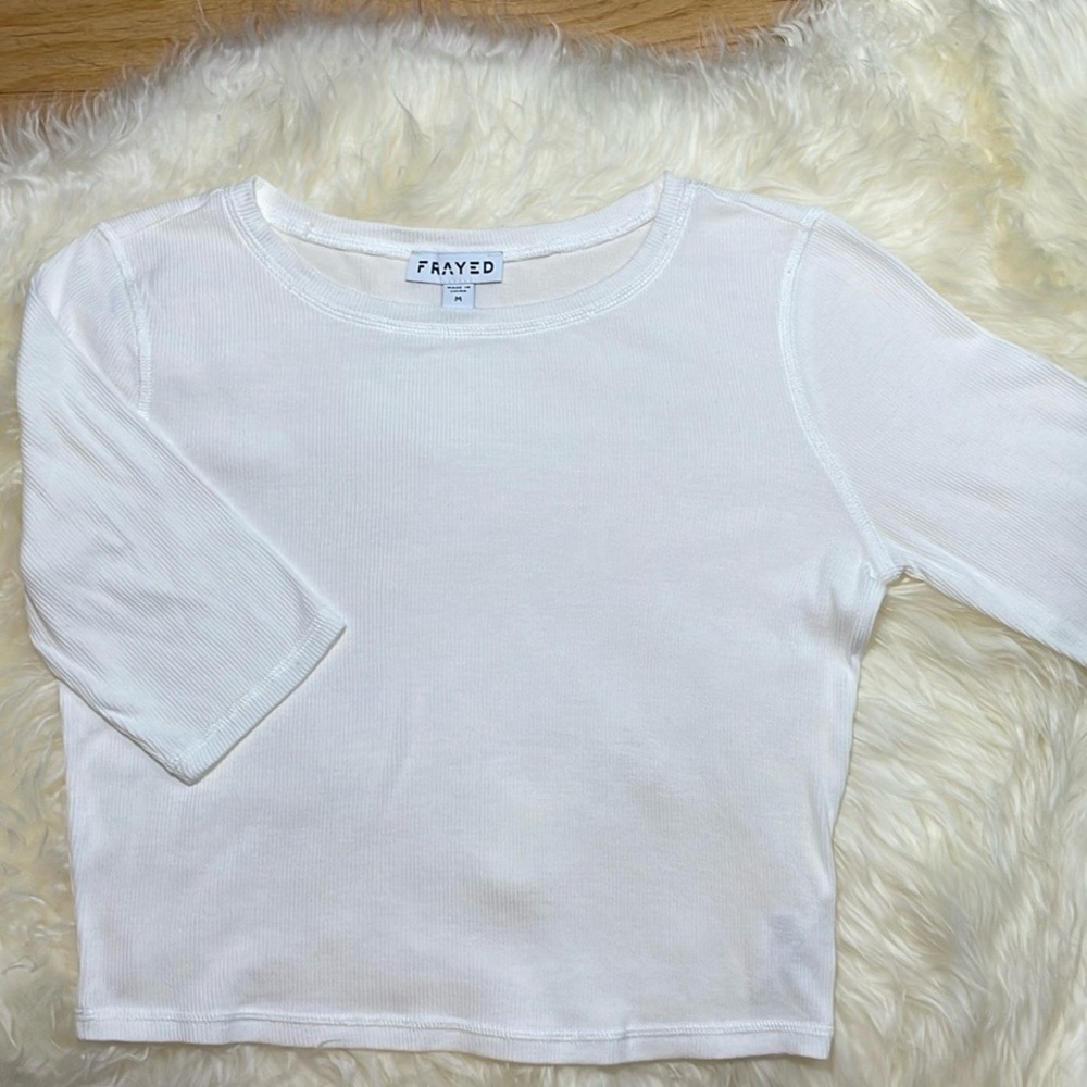 White Ribbed Karina Crop Top 1/2 Sleeves